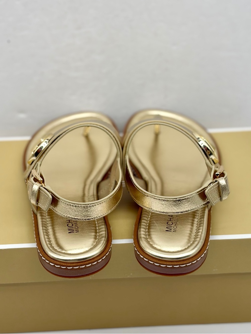 Michael Kors Metallic Gold Logo Thong Sandals - Picture 4 of 8